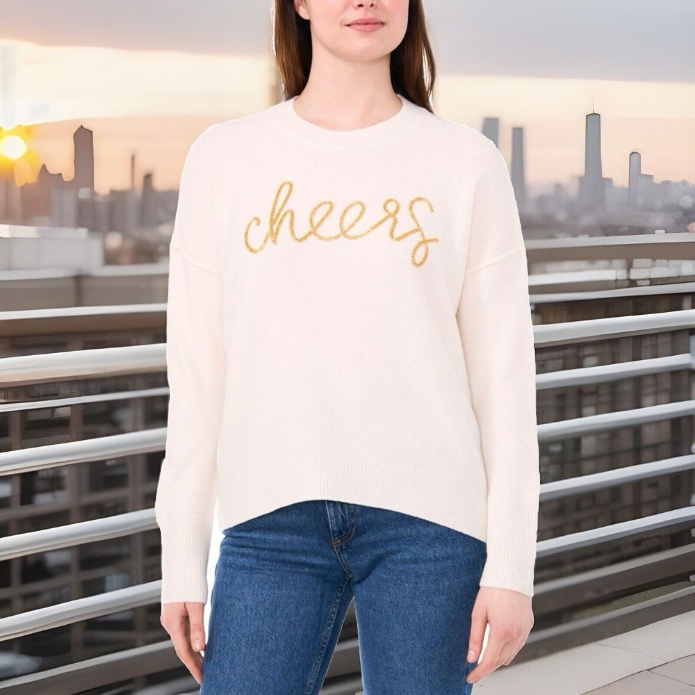 Vince Camuto Crewneck Ivory Beaded Cheers Sweater Women‎ XXL NWT